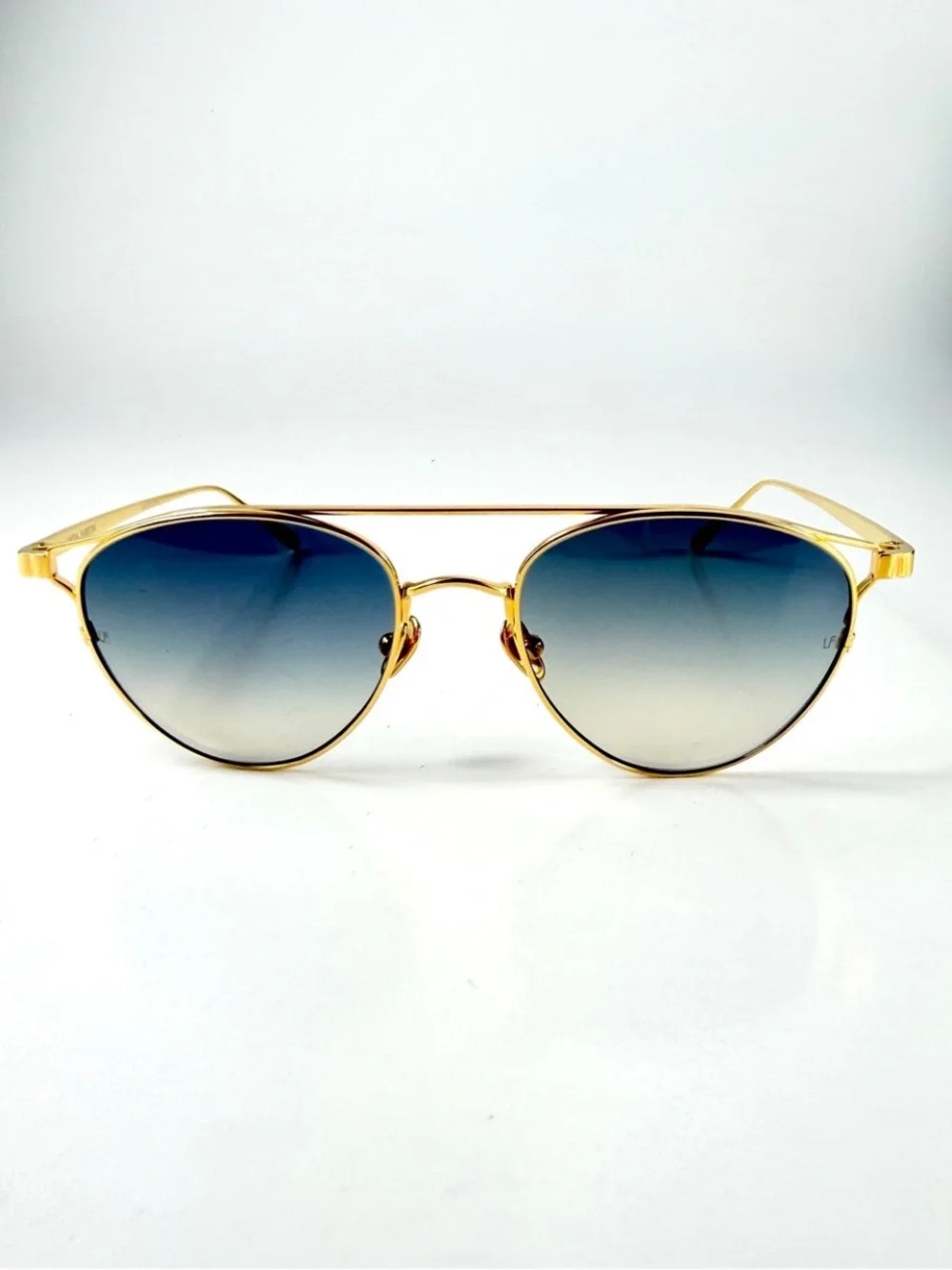 Linda Farrow Omar Aviator Sunglasses Gold Blue LFL804 C7 Titanium NWT Full Set